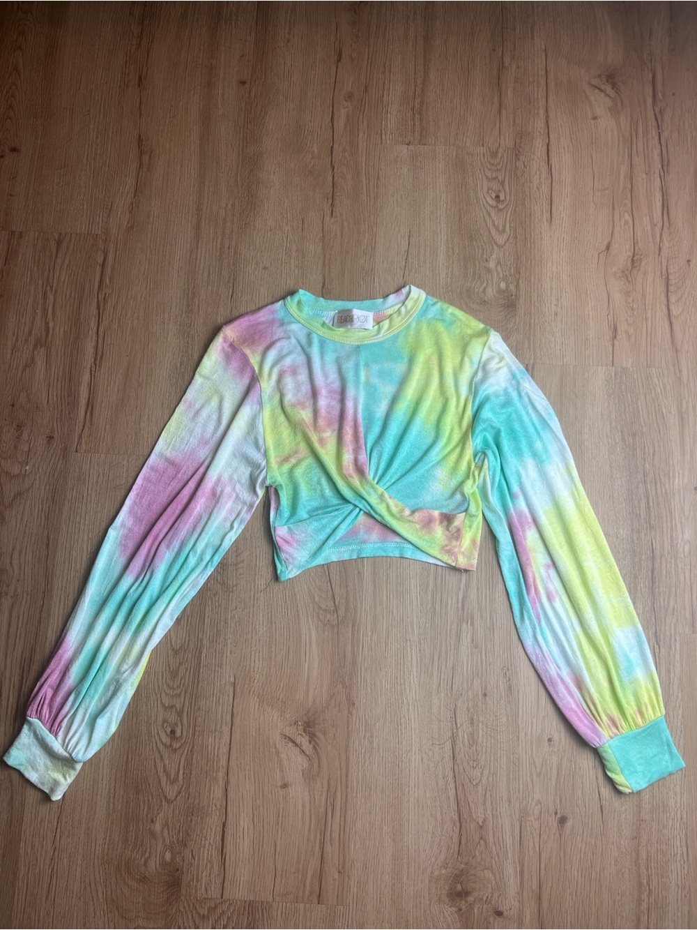 Beach Riot cropped Tie Dye Twist Front Top XS Pastel Long Sleeve Festival Boho